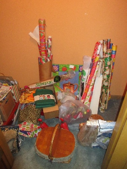 Holiday Group - Gift Wrap, Gift Bags, Candles, Pheasant Figurines, Sleight, Etc.