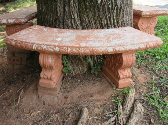Concrete Patio/Garden Bench Curved Seat Traditional Scroll Bell Flower Design