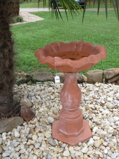 Concrete Bird Bath Painted Terra Cotta Finish Flower Bowl Pedestal Leaf Design Base