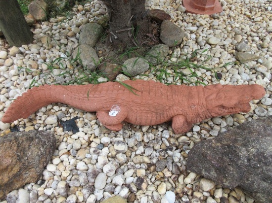 Figural Concrete Crocodile Garden Sculpture Painted Terra Cotta Finish