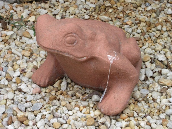 Large Concrete Figural Garden Frog Toad Statue Painted Terra Cotta Finish