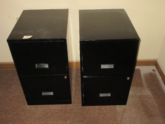 Pair - Black 2 Drawer Metal File Cabinets w/ Locks & Key