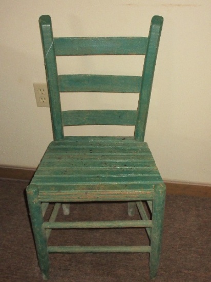 Early Ladder Back Chair w/ Beadboard Seat Painted Green