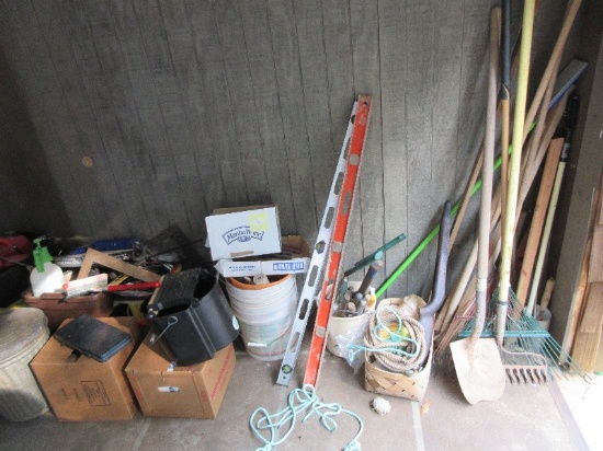 Group - Misc. Hand Tools, Levels, Yard Tools, Nails, Stapler, Socket Set, Pipe Wrenches, Etc.