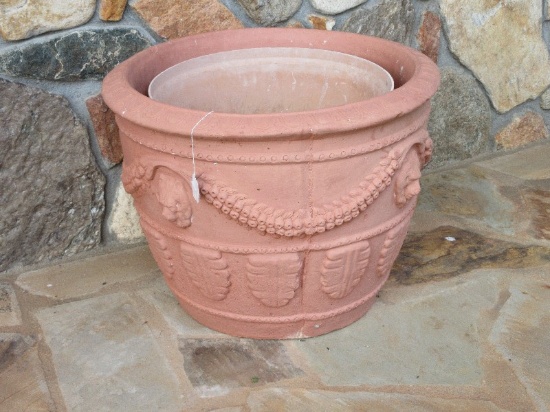 Impressive Large Concrete Planter Ornately Embellished Relief Lion Heads, Swag