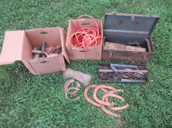 Super Deal Vintage Craftsman Tool Box, Drop Cords, Wrench, Shears, Rasp