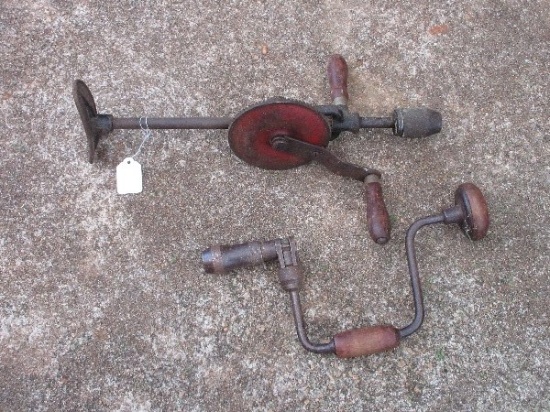 2 Vintage Hand Drills Shoulder Press & Other
