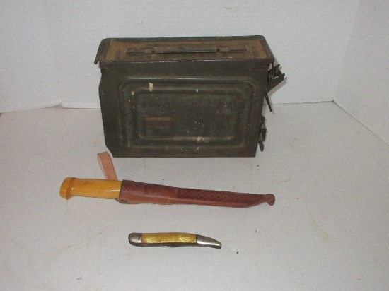 Group - Empty Ammo - Cal.30 M1 United Box, J. Marttoni Finland Fish Knife w/ Sheath