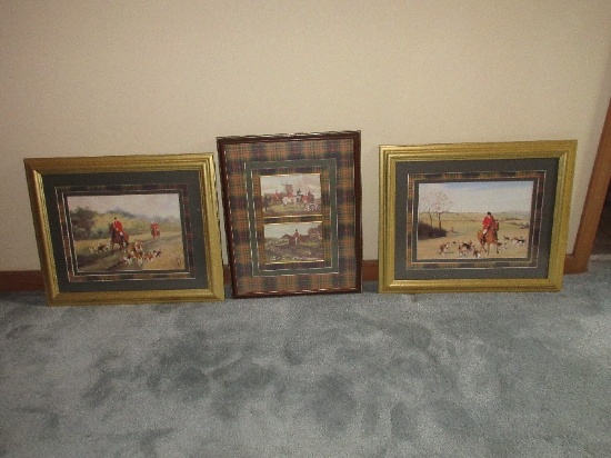 3 English Hunt Equestrian Landscape Scene Prints