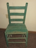 Early Ladder Back Chair w/ Beadboard Seat Painted Green