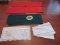 Linen Table Cloths Green w/ Cross Stitch Spode Runner Design Christmas Tree Medallions