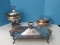 Group - Eales Silverplate Chafing Dish w/ Burner Stand Glass Insert Bowl & Lid