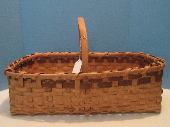Artisan Hand Woven Rectangular Form Gathering Basket w/ Center Arched Handle