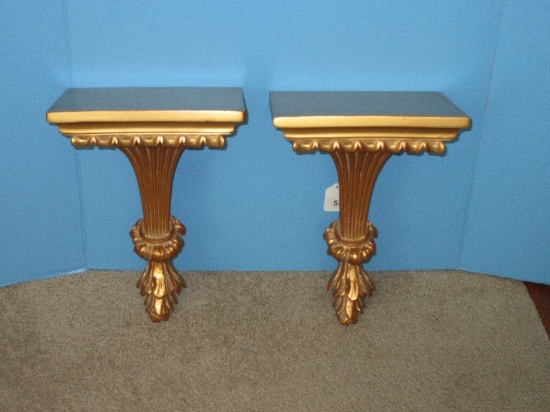 Pair - Resin French Inspired Ornate Corbel Wall Décor Display Shelves Antiqued Gilded Patina