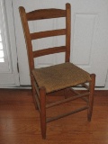 Oak Ladder Back Chair w/ Hand Woven Herringbone Pattern Seat