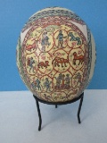 Real Ostrich Egg Adorned w/ Medallion European Design Animals, Botanical & People