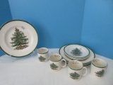 12 Pieces - Spode Earthenware China Christmas Tree Pattern Green Trim Dinnerware