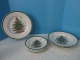 12 Pieces - Spode Earthenware China Christmas Tree Pattern Green Trim Dinnerware