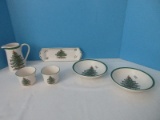 4 Pieces - Spode Earthenware China Christmas Tree Pattern Green Trim