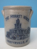 Hand Thrown Pottery Salt Glaze Crock w/ Lug Handles Cobalt Market House Fayetteville N.C.