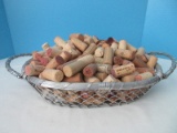 Decorative Wire Woven Basket w/ Misc. Wine Bottle Corks Collection Various Brands