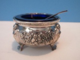 Rare Find Silverplate Master Salt Cellar Footed SWANS Floral Swag Design