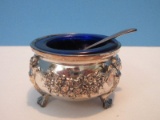 Rare Find Silverplate Master Salt Cellar Footed SWANS Floral Swag Design