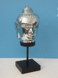 Splendid Mercury Glass Buddha Head on Black Metal Stand