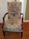English Chippendale Style Upholstered Arm Chair Mahogany Trim