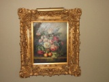 Dutch Old Masters Style Still Life Floral Arrangement & Fruit Original Fine Art Oil on Canvas