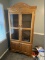 Wooden Gun Cabinet Carved Scallop/Accents Medallion, Arched Top, 4 Glass Windows