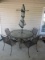 Leaf Glass Pattern Round Patio Table/Metal Frame w/ 4 Lattice Design Patio Chairs