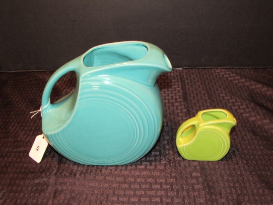 Vintage Fiestaware Ceramic Turquoise Pitcher & Salesman Model Pitcher