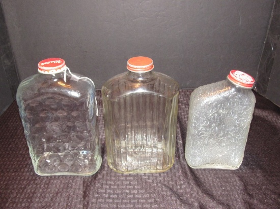 3 Tall Vintage Glass Jars Anchor Hocking Circle Pattern 9 1/2" H, Ribbed Glass 9 1/2" H