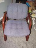 Wooden Curved Design Chair Pin Seat/Back Blue Upholstered