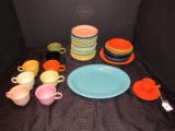 Vintage Fiestaware Ceramic Multi-Colored Grooved Pattern Lot