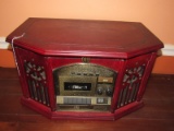 Electric Brand Vinyl CD, Tape, Radio Player Vintage Design Red Wood, Grooved Top