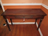 Wooden Slat Top Block/Spindle Entry Table 1 Drawer Wood Pulls, Ball Feet