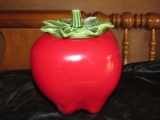 Large Ceramic Red Apple w/ Green Lid Cookie Jar