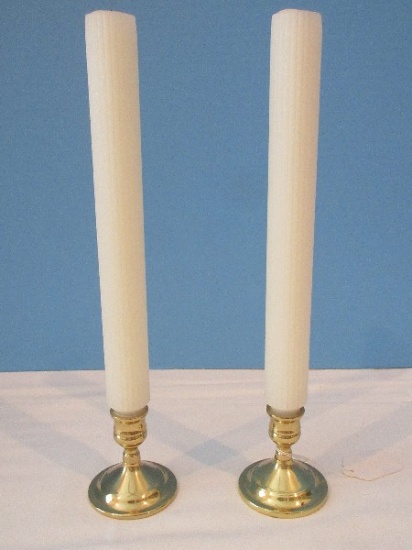 Pair - English Brass 2 3/4" Candle Sticks w/ Candles