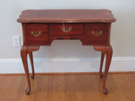 Refined Queen Anne Style Walnut Lowboy w/ Burled Walnut Marquetry Band, 3 Drawers