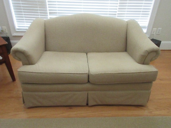 Huntington House Inc. Formal Modern Camel Back Love Seat Sofa w/ Rolled Arms