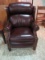 Leather Chippendale Style Traditional Wingback Recliner Chair Brass Tack Arm Trim