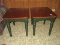 Pair - Shabby Chic Country Rustic End Tables Painted Hunter Green Base Stained Wooden Tops