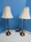Stylish Pair Unique Banquet End Lamps Brushed Brass Antique Patina w/ Adjustable Height
