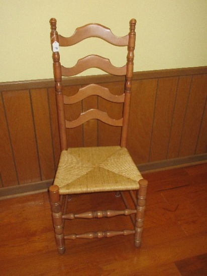 Colonial Style Maple Ladder Back Chair w/ Woven Rush Seat & Finials