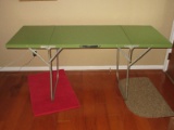Vintage Metal Folding Multi-Purpose Table w/ Drop Leaf Ends Green Top