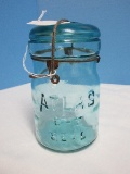 Atlas E-Z Seal Blue Wire Bail Canning Jar w/ Glass Lid base Marked #2
