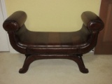 Grandiose Italian Regency Style Faux Leather Settee Bench w/ Arm Rests