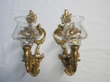 Exquisite Pair Syroco Rococo Style Wall Sconces w/ Glass Insert Votive Candle Cups
